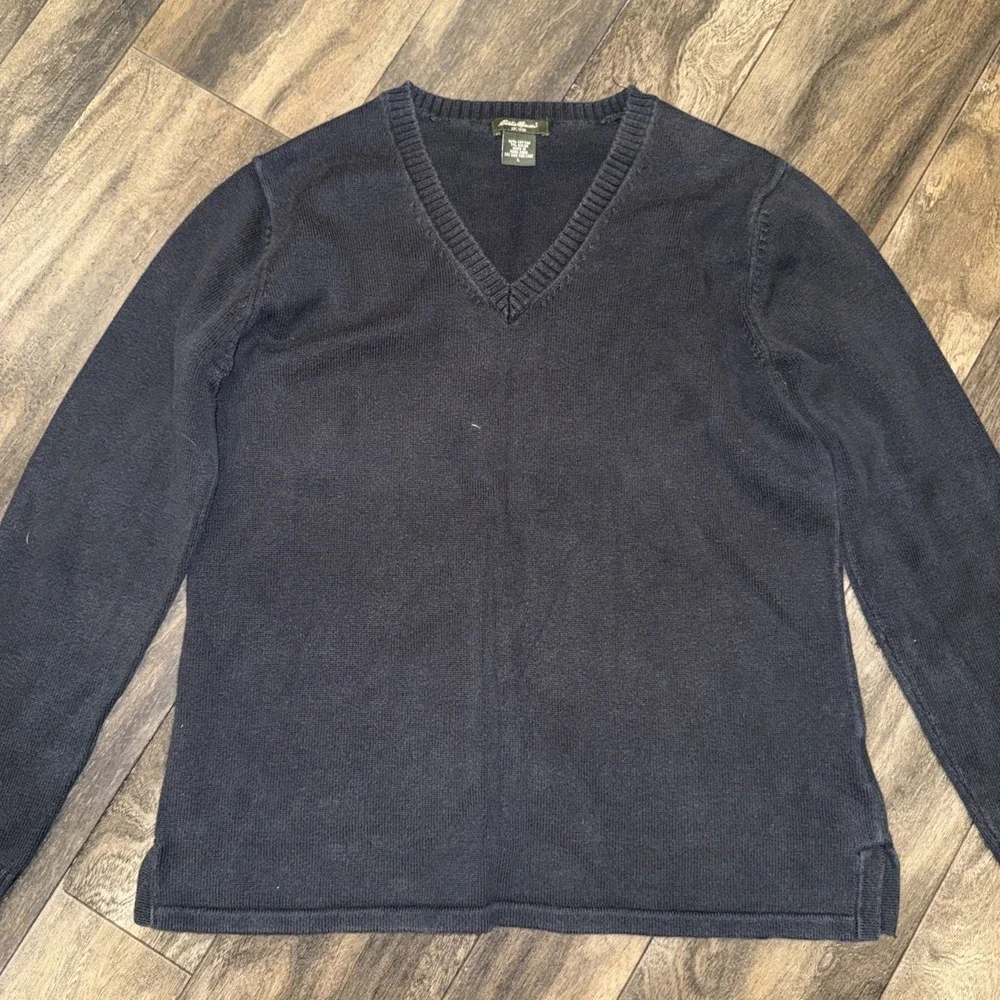 Eddie Bauer‎ V-Neck Pullover Sweater Long-sleeve Black Women's Size L